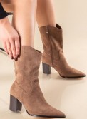 Western suede μποτάκι με τετράγωνο τακούνι