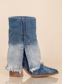 Denim western μποτάκια με ξέφτια 396.J6152-F