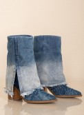 Denim western μποτάκια με ξέφτια 396.J6152-F