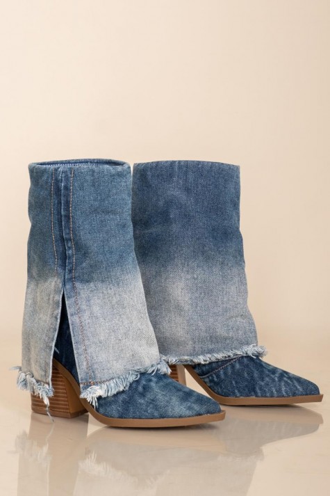 Denim western μποτάκια με ξέφτια 396.J6152-F