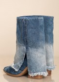 Denim western μποτάκια με ξέφτια 396.J6152-F