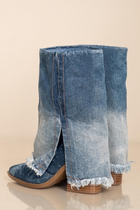 Denim western μποτάκια με ξέφτια 396.J6152-F