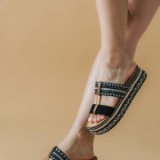 Boho style flatforms με ντυμένη σόλα 413.SX17-C ΜΑΥΡΟ