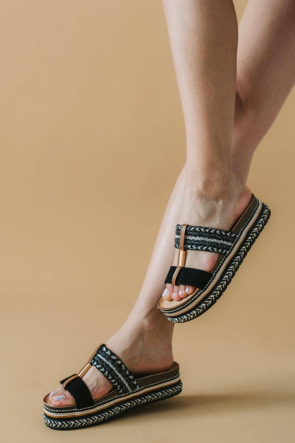 Boho style flatforms με ντυμένη σόλα 413.SX17-C ΜΑΥΡΟ