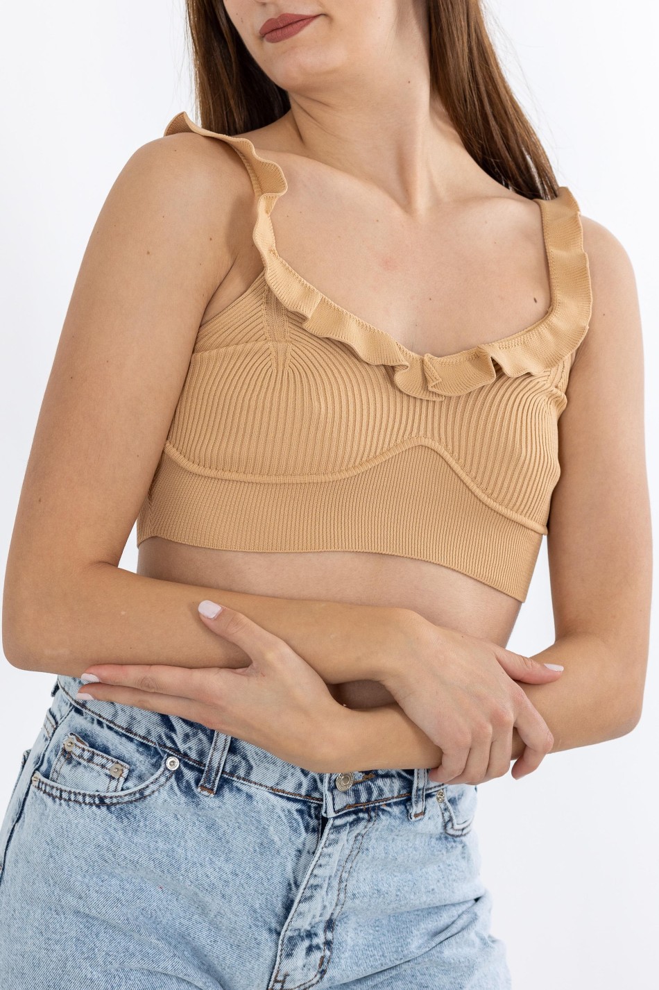 Crop Top με Βολάν 402.0759-TOP ΜΠΕΖ