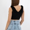 V-Cut Crop Top με Βολάν 402.0845-TOP ΜΑΥΡΟ