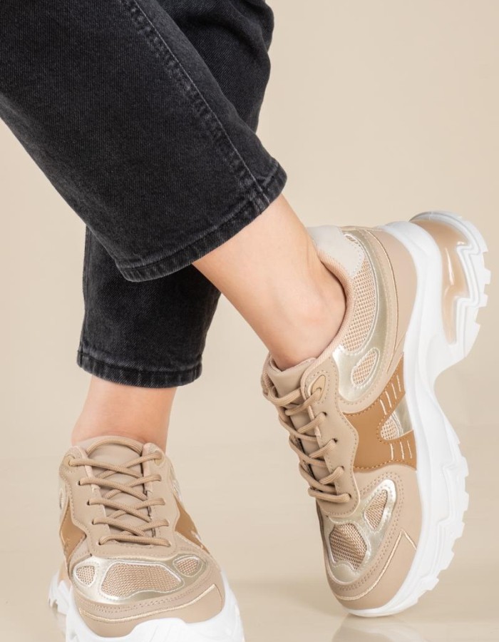 Chunky sneakers σε συνδυασμό υλικών 431.LY697-L ΠΟΥΡΟ