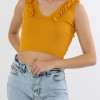 V-Cut Crop Top με Βολάν 402.0845-TOP ΚΙΤΡΙΝΟ