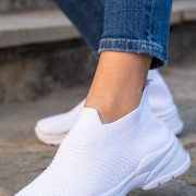 Υφασμάτινα running sneaker τύπου κάλτσα 306.TF172-F ΑΣΠΡΟ