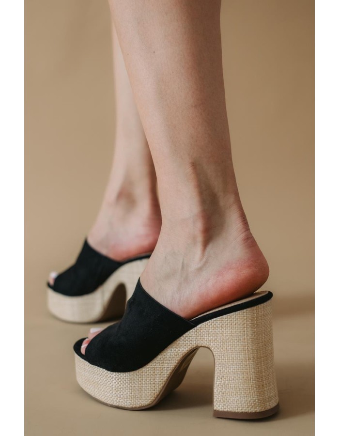 Suede mules με φαρδιά φάσα 431.L23603-C ΜΑΥΡΟ