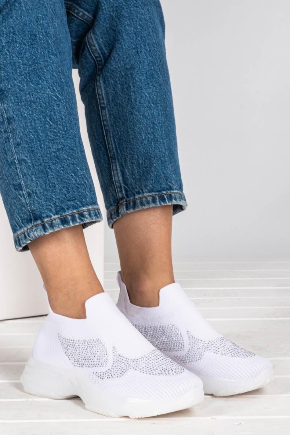 Chunky slip-on sneakers τύπου κάλτσα 416.LY505-F ΑΣΠΡΟ