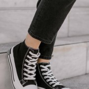 Δίσολα πάνινα sneakers μποτάκια 330.LY621-F ΜΑΥΡΟ/ΑΣΠΡΟ