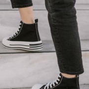 Δίσολα πάνινα sneakers μποτάκια 330.LY621-F ΜΑΥΡΟ/ΑΣΠΡΟ