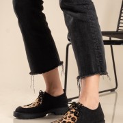 Δετό loafer με animal print 330.2502-PS ΜΑΥΡΟ/ΛΕΟΠΑΡ