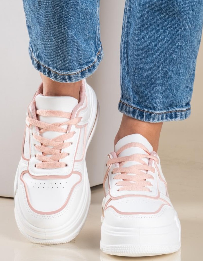 Casual sneakers σε συνδυασμό χρωμάτων 330.OX2337-L ΑΣΠΡΟ/ΡΟΖ