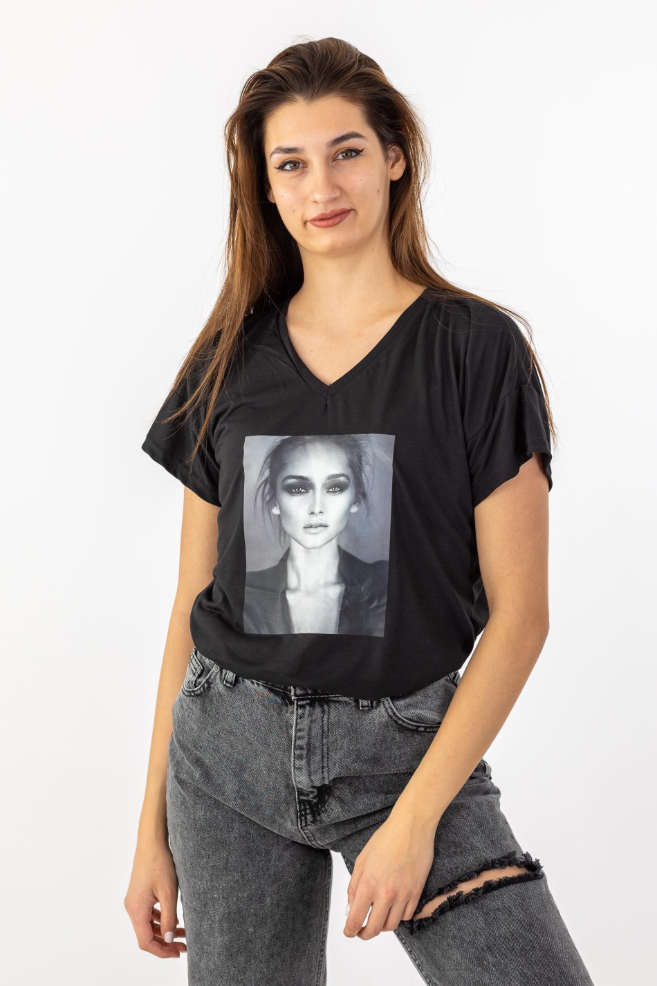 T-Shirt με Στάμπα 402.JLO-TSH ΜΑΥΡΟ