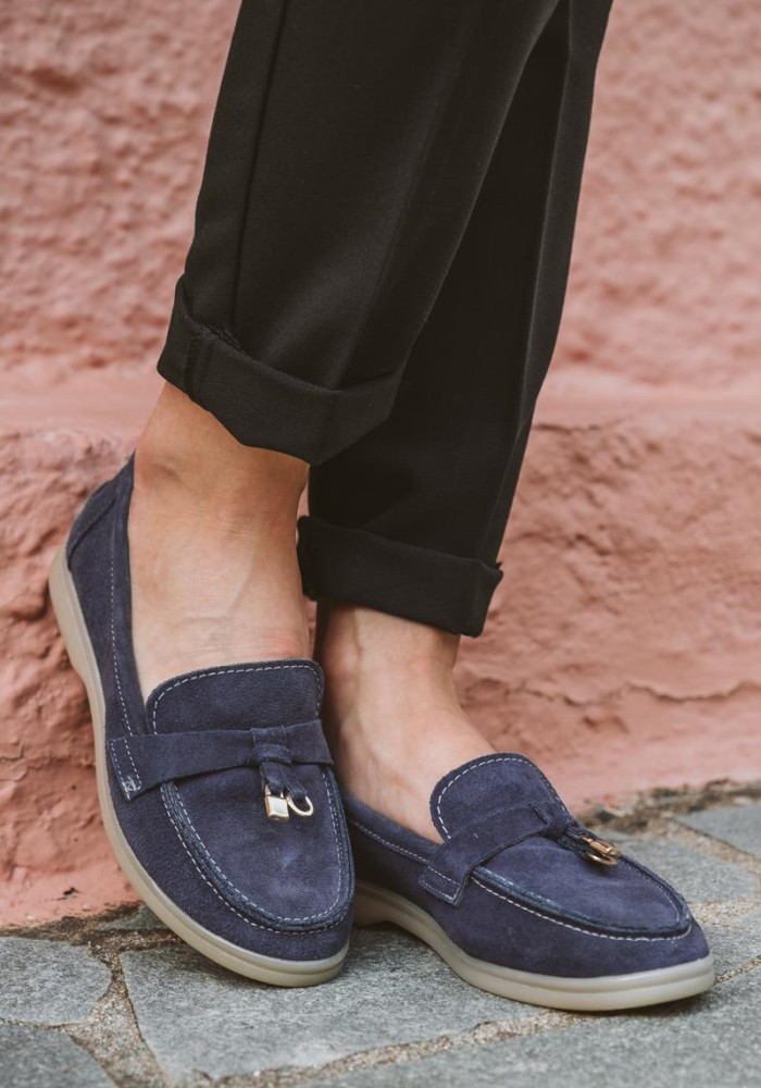 Flat suede loafers με διακοσμητικό 415.122-C ΜΠΛΕ