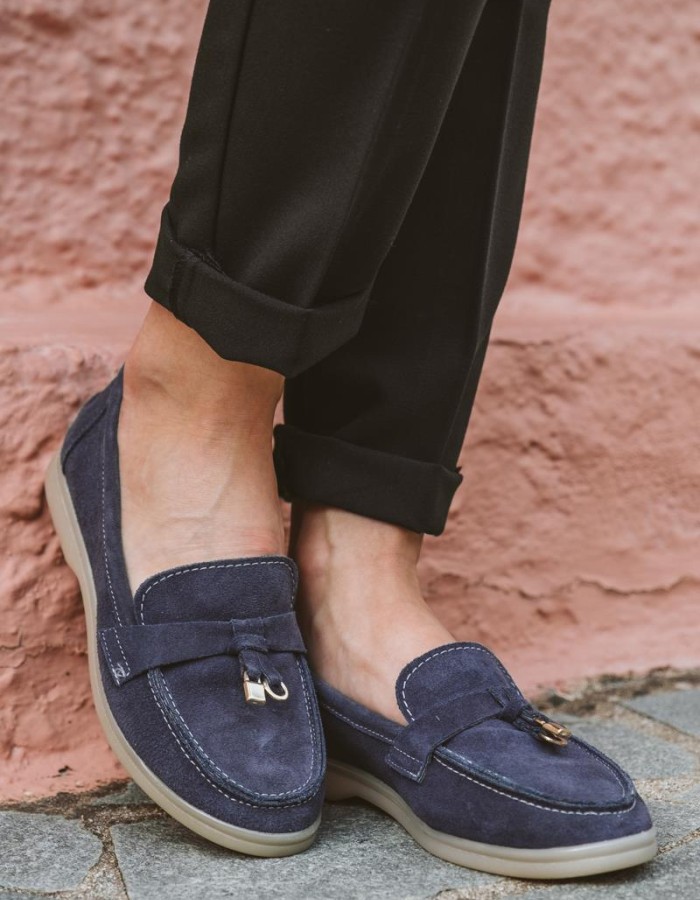 Flat suede loafers με διακοσμητικό 415.122-C ΜΠΛΕ