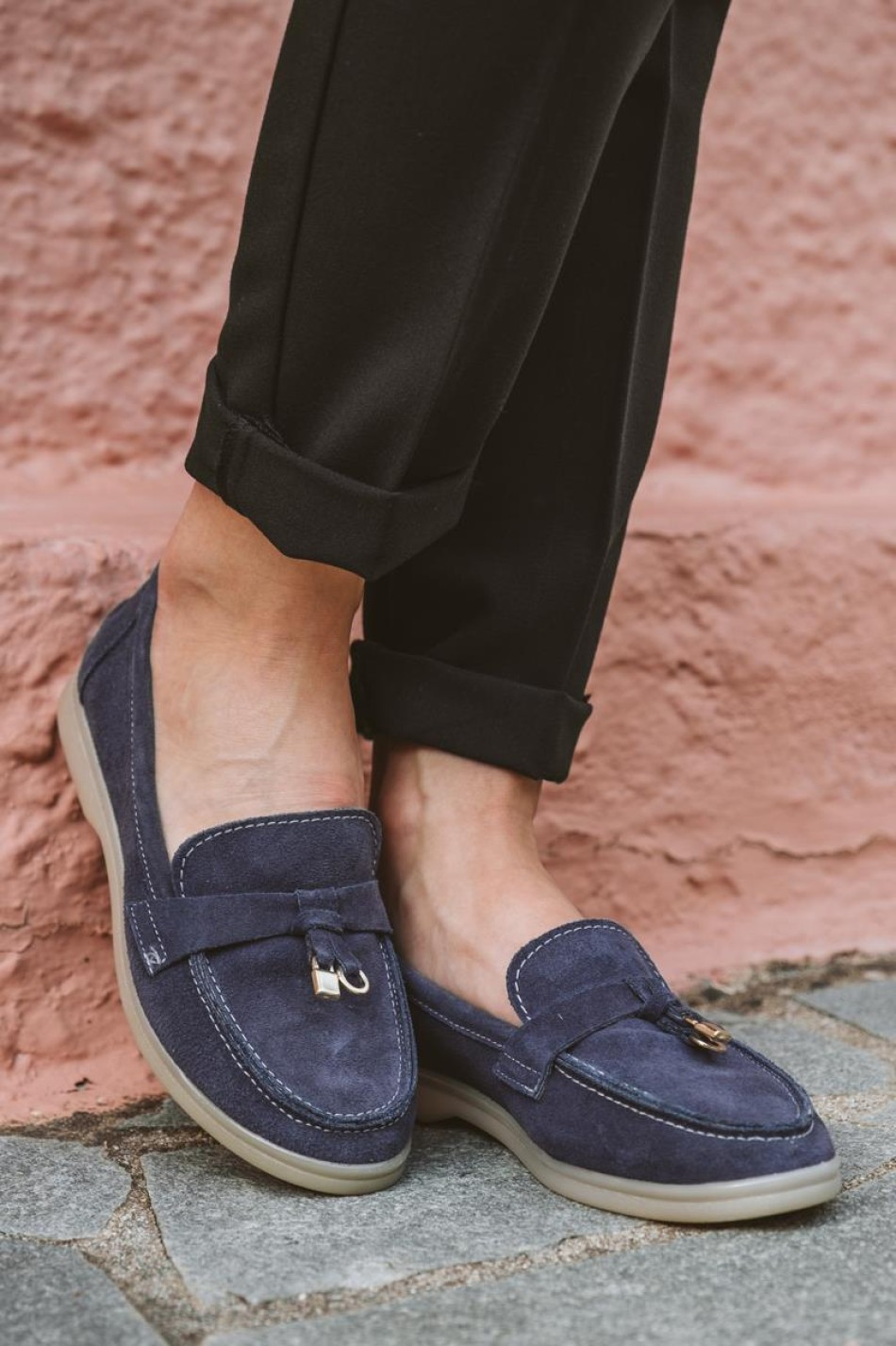 Flat suede loafers με διακοσμητικό 415.122-C ΜΠΛΕ