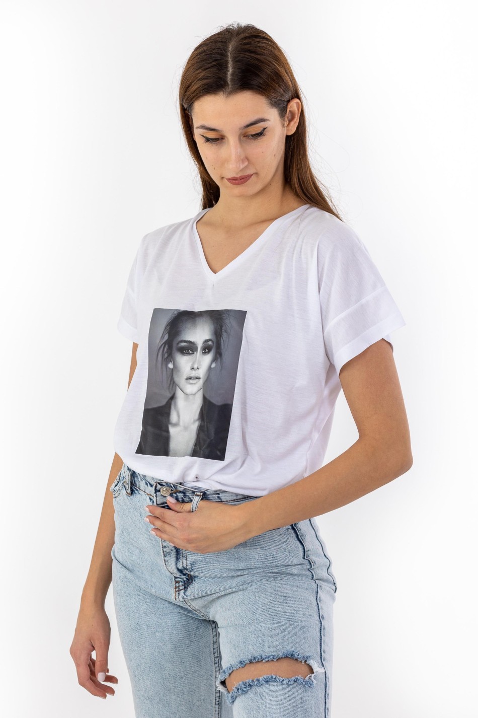 T-Shirt με Στάμπα 402.JLO-TSH ΑΣΠΡΟ