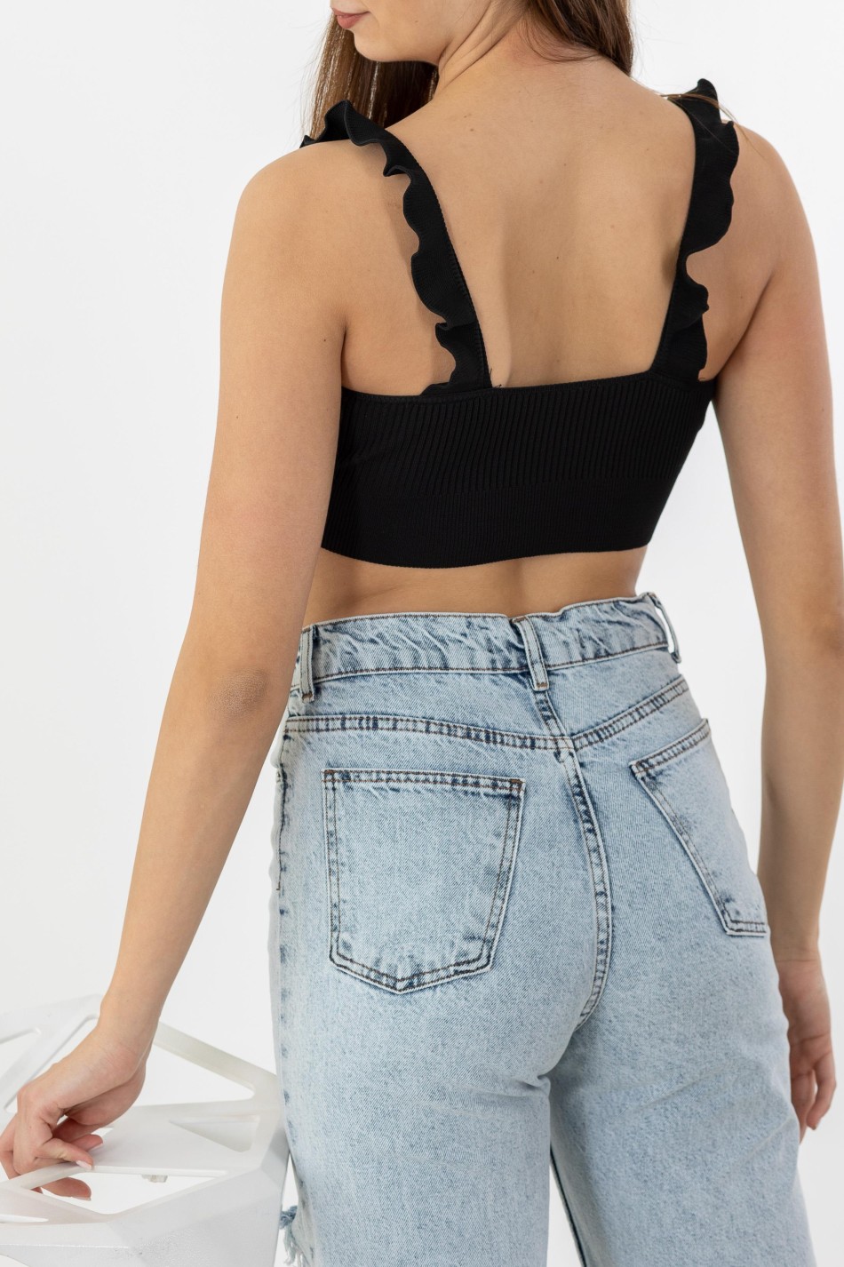 Crop Top με Βολάν 402.0759-TOP ΜΑΥΡΟ