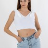 V-Cut Crop Top με Βολάν 402.0845-TOP ΑΣΠΡΟ