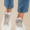 Δίσολα tennis sneakers με κορδόνια με στρας 431.LY681-L ΑΣΠΡΟ/ΑΣΗΜΙ