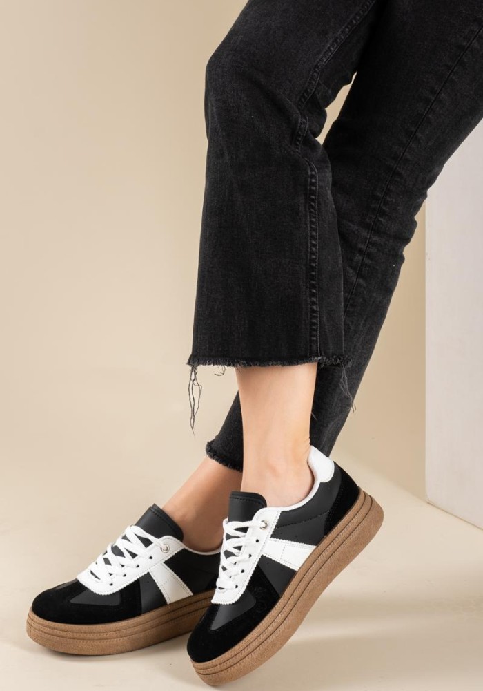 Street style δίσολα sneakers με ρίγες 425.9539-L ΜΑΥΡΟ