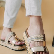 Boho style flatforms με ντυμένη σόλα 413.SX17-C ΧΡΥΣΟ