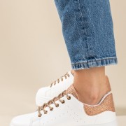 Δίσολα tennis sneakers με κορδόνια με στρας 431.OX23367-L ΑΣΠΡΟ/CHAMPAGNE