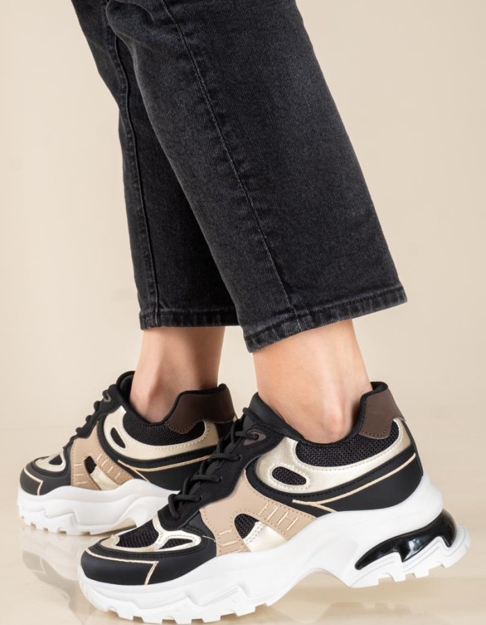 Chunky sneakers σε συνδυασμό υλικών 431.LY697-L ΜΑΥΡΟ