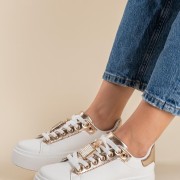 Δίσολα sneakers με διακοσμητικό με στρας 431.LY678-L ΑΣΠΡΟ/CHAMPAGNE