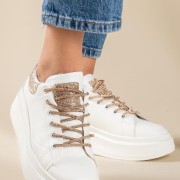 Δίσολα tennis sneakers με κορδόνια με στρας 431.LY681-L ΑΣΠΡΟ/CHAMPAGNE