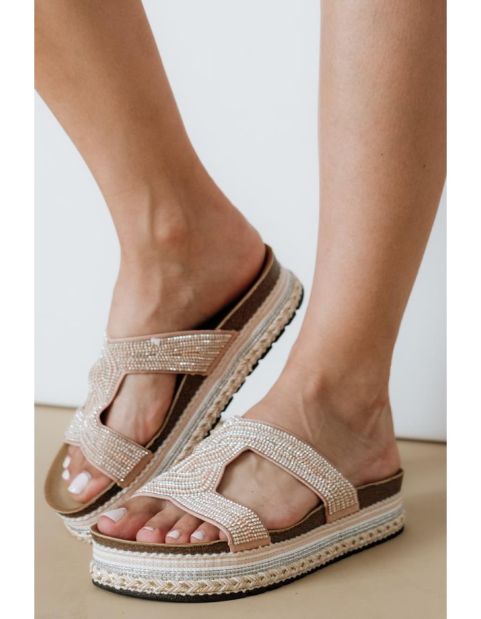 Fussbett flatforms με φάσα με πλέξη με στρας 431.HD-055-303-L ΡΟΖ