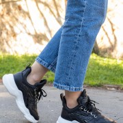 Chunky sneakers με γυαλιστερές λεπτομέρειες 306.TF180-L ΜΑΥΡΟ