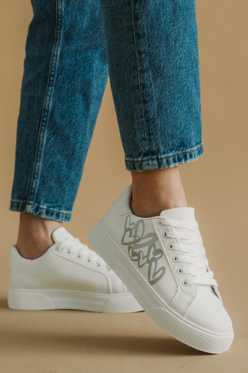 Δίσολα tennis sneakers με σχέδιο καρδιές 330.LY663-L ΑΣΠΡΟ