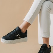 Δίπατα metallic sneakers με τρουκς 330.BK12-L ΜΑΥΡΟ/ΑΣΠΡΟ