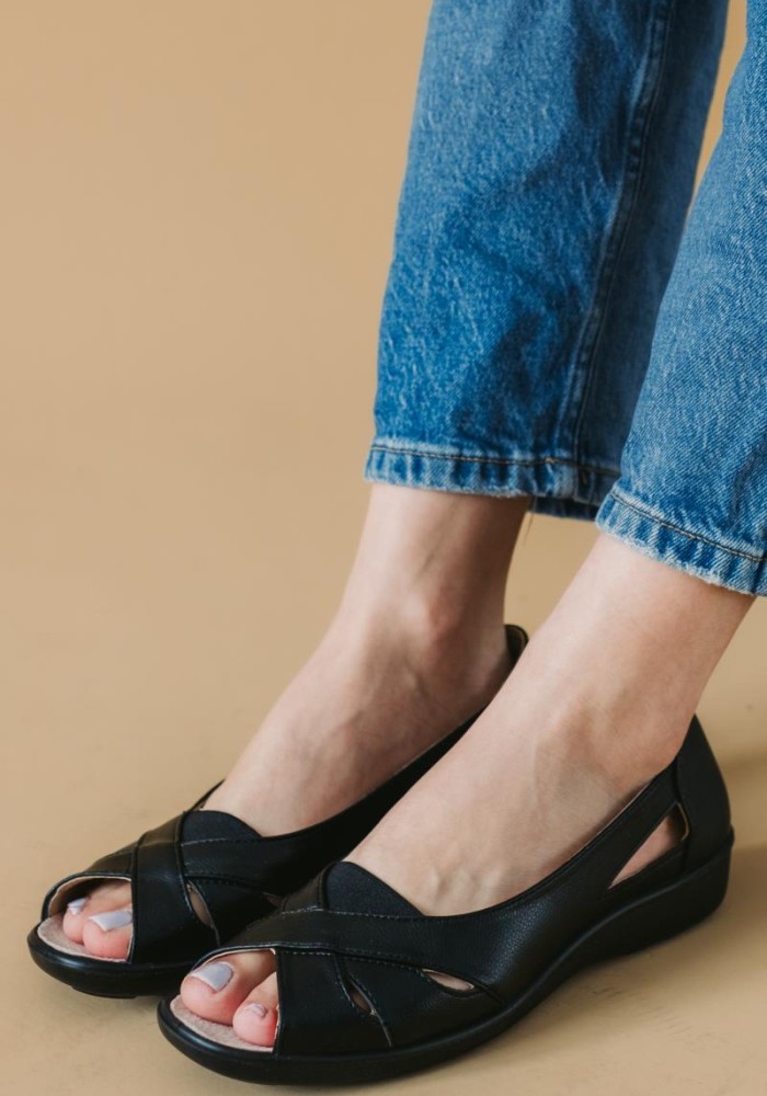 Comfort peep-toe πέδιλα 221.LEONTIA-180-L ΜΑΥΡΟ