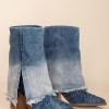 Denim western μποτάκια με ξέφτια 396.J6152-F JEAN