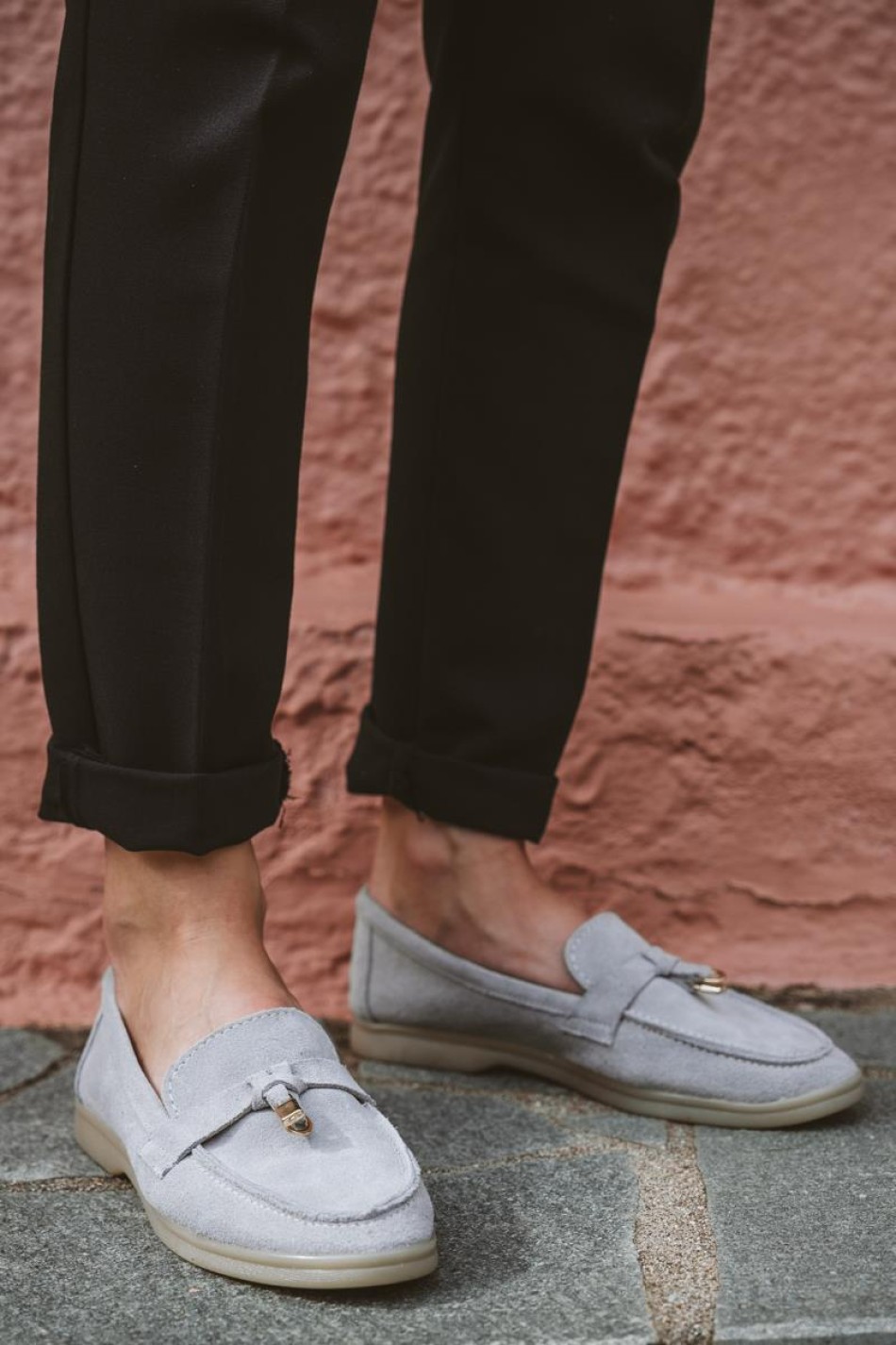 Flat suede loafers με διακοσμητικό 415.122-C ΓΚΡΙ