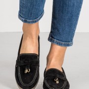 Flat suede loafers με διακοσμητικό 415.122-C ΜΑΥΡΟ