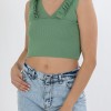 V-Cut Crop Top με Βολάν 402.0845-TOP ΠΡΑΣΙΝΟ