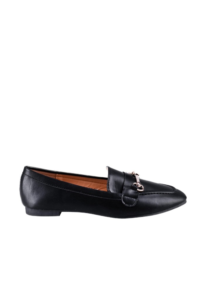 Flat loafers με διακοσμητική αλυσίδα με στρας 414.H2126-L ΜΑΥΡΟ