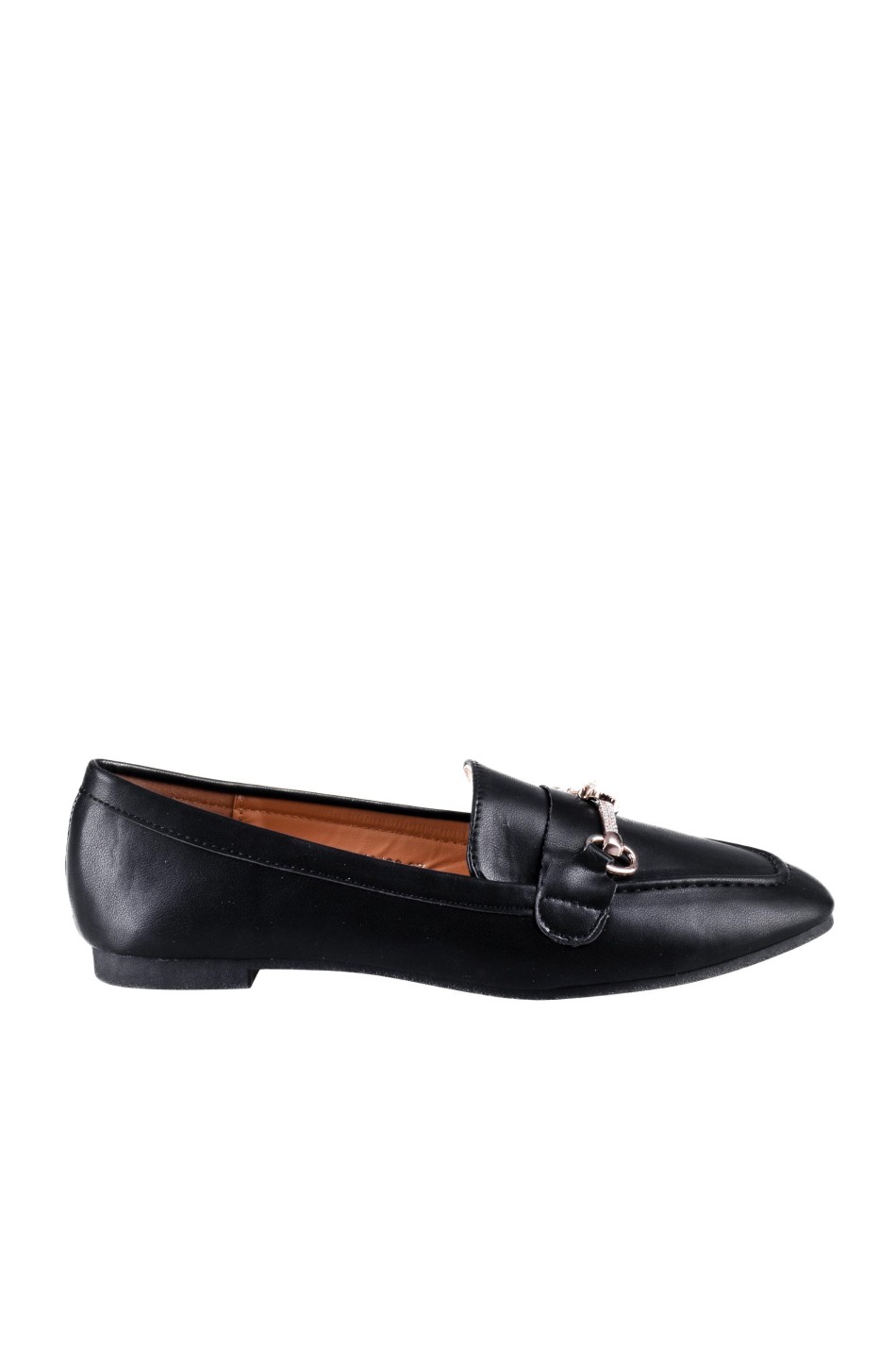 Flat loafers με διακοσμητική αλυσίδα με στρας 414.H2126-L ΜΑΥΡΟ