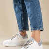 Δίσολα tennis sneakers με κορδόνια με στρας 431.OX23367-L ΑΣΠΡΟ/ΑΣΗΜΙ