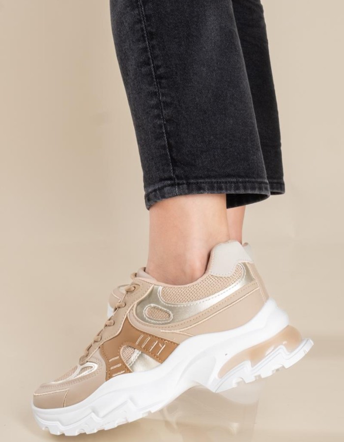 Chunky sneakers σε συνδυασμό υλικών 431.LY697-L ΠΟΥΡΟ