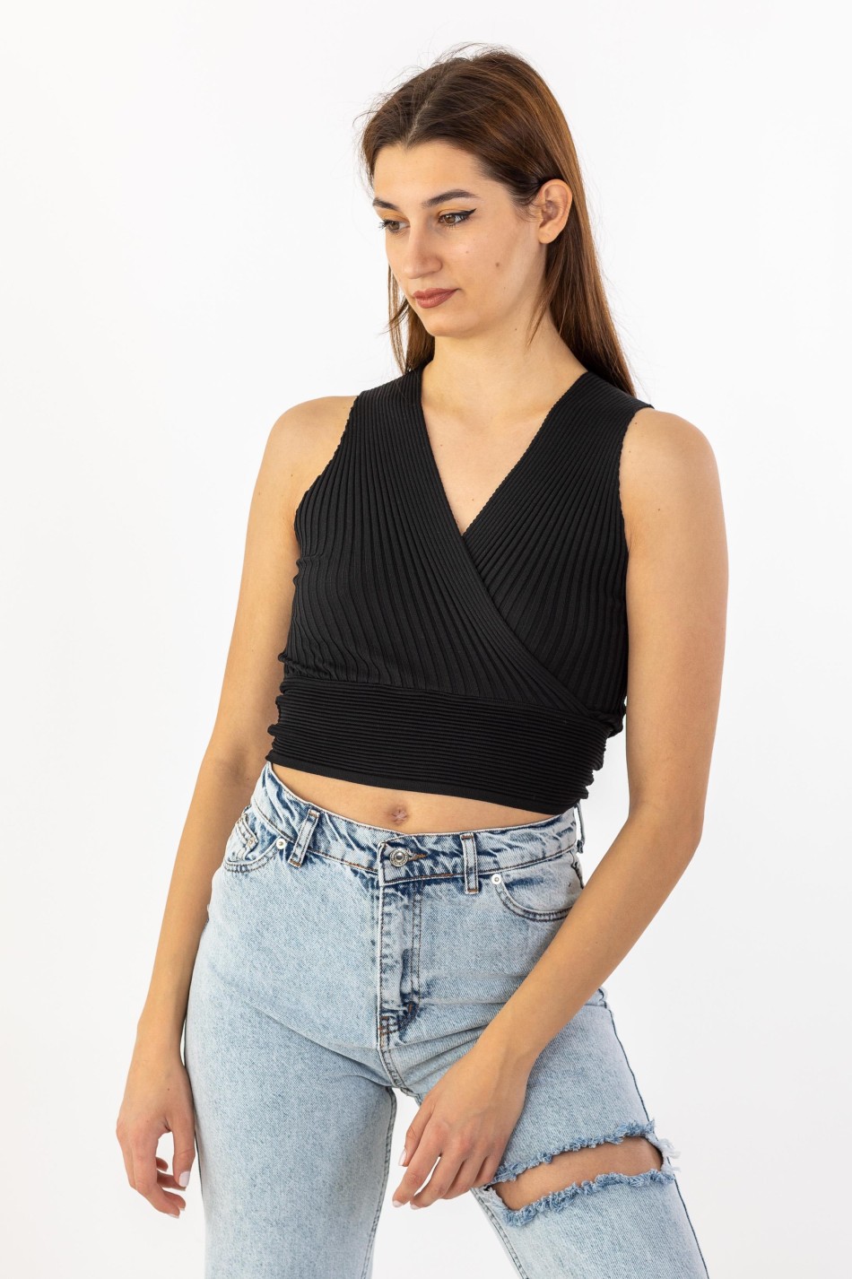 Ripped Crop Top 402.0367-TOP ΜΑΥΡΟ