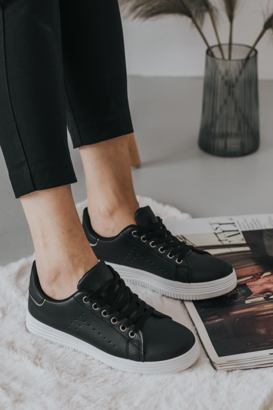 Basic tennis sneakers 420.OX2538-L ΜΑΥΡΟ/ΑΣΠΡΟ