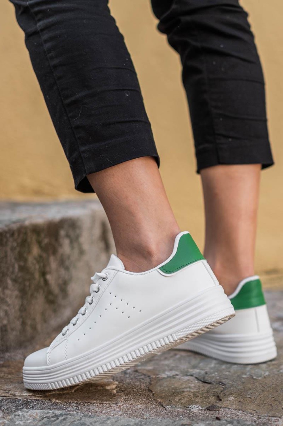 Basic tennis sneakers 420.OX2538-L ΑΣΠΡΟ/ΠΡΑΣΙΝΟ