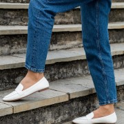 Flat loafers με φάσα 414.H2128-L ΑΣΠΡΟ